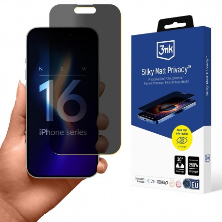 Schermbeschermer, privacyfolie voor Apple iPhone 16 Plus - 3mk Silky Matt Privacy