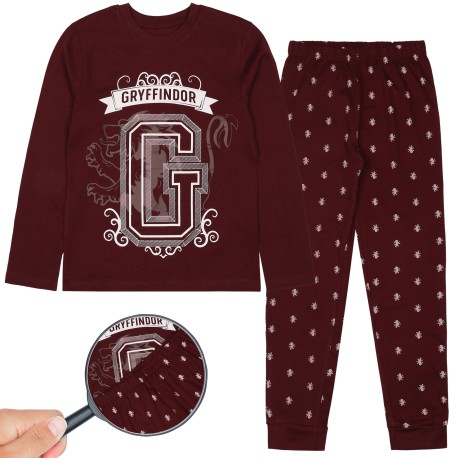 Harry Potter Gryffindor Pyjama deux pièces à manches longues pour garçons, bordeaux