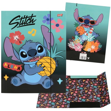 DISNEY Stitch Kolorowa teczka z gumką, dla dzieci, teczka szkolna A4