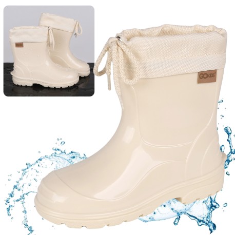 LEMIGO KIMMY Kindergummistiefel mit Bindung - wasserdichte Regenstiefel mit rutschfester Sohle, cremefarben