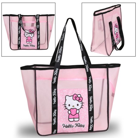 Hello Kitty Rosa Strandtasche, Netz, Reißverschluss 37x17x41 cm