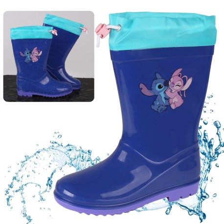 DISNEY Stitch Botas de agua para niños con ribete - Botas de lluvia impermeables con suela antideslizante, azules