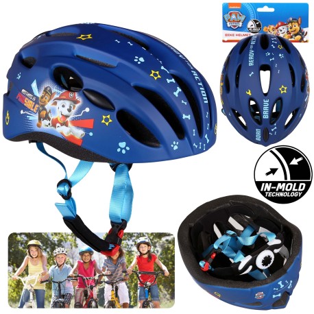 Paw Patrol Chase Marshall Rubble Casco da bicicletta per bambini IN-MOLD blu navy, da ragazzo, regolabile 52-56cm