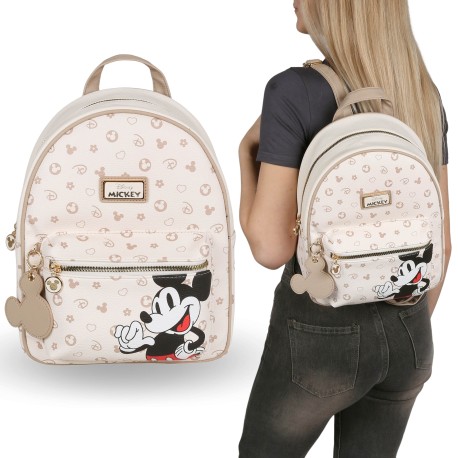 Myszka Mickey Disney Beżowy plecak damski, pojemny, plecak miejski 30x23x11cm