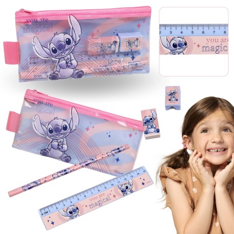 Stitch Disney Transparentny Piórnik z przyborami szkolnymi