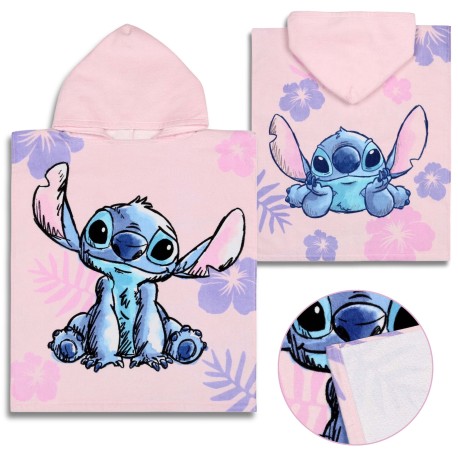 DISNEY Stitch Dziecięcy ręcznik, poncho z kapturem dla dziewczynki 50x115 cm OEKO-TEX