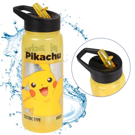 Pokemion Pikachu Żółta butelka z ustnikiem i rączką, bidon szkolny dla chłopca 600ml