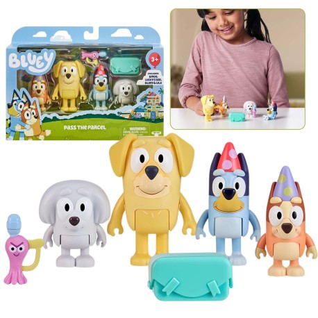 Bluey Zestaw czterech figurek Przekaż paczkę, figurki dla dzieci 3+