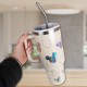 Disney Myszka Mickey Duży kubek termiczny z pokrywką i metalową słomką, stal nierdzewna, kubek podróżny 1,18l