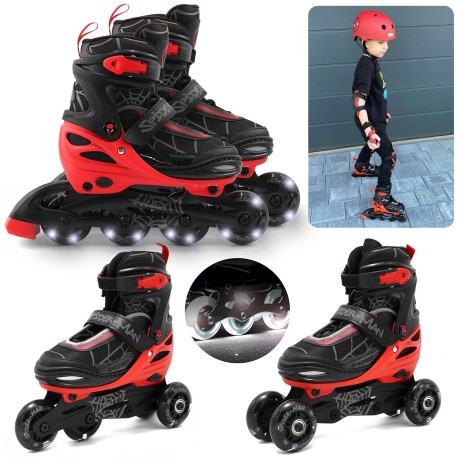 MARVEL Spider-Man Rolki soft boot 3 w 1 dla dzieci, regulowane, LED - klasyczne, treningowe, wrotki