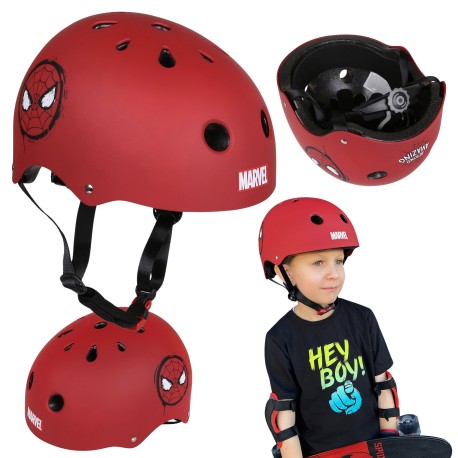 MARVEL Spider-Man Czerwony kask rowerowy dla dzieci, lekki, regulowany 52-56 cm