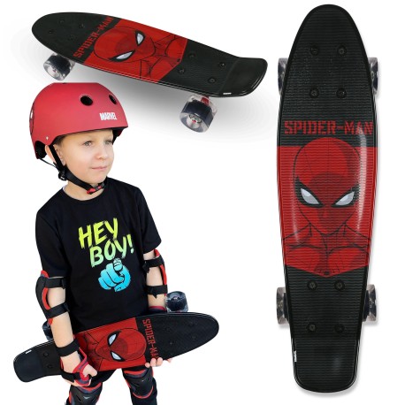 MARVEL Spider-Man Dziecięca deskorolka FISZKA 55cm, antypoślizgowa, lekka i stabilna 20-50 kg
