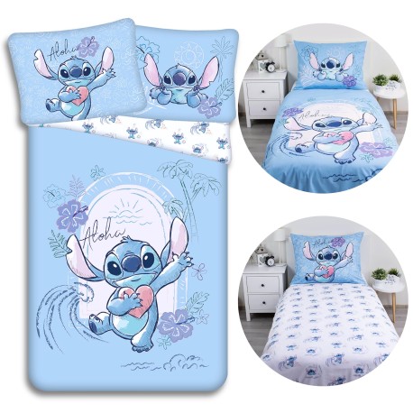 DISNEY Stitch Niebiesko-biała, dwustronna pościel dziecięca, dla dziewczynki, na zamek, 100% bawełna, 140x200cm OEKO-TEX