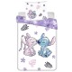 DISNEY Stitch Biało-fioletowa, dwustronna pościel dziecięca, dla dziewczynki, na zamek, 100% bawełna, 160x200cm OEKO-TEX