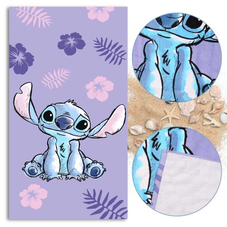 DISNEY Stitch Fioletowy ręcznik bawełniany, ręcznik plażowy, kąpielowy dla dzieci 70x140 cm OEKO-TEX