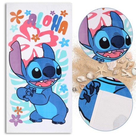 DISNEY Stitch Biały ręcznik bawełniany, ręcznik plażowy, kąpielowy dla dzieci 70x140 cm OEKO-TEX