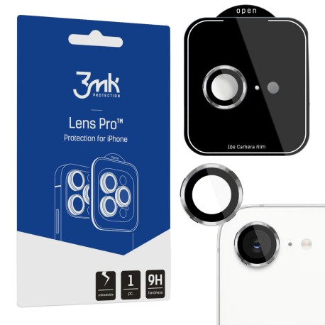 Srebrne szkło hartowane na obiektyw aparatu do Apple iPhone SE4/16E - 3mk Lens Protection Pro