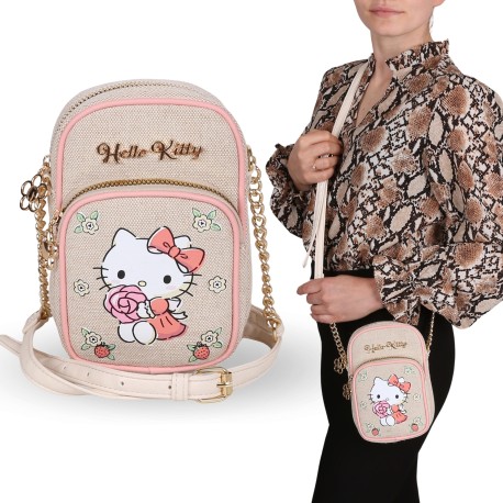 Hello Kitty Lniana saszetka, mała torebka z regulowanym paskiem, mini torebka 17x5x12 cm