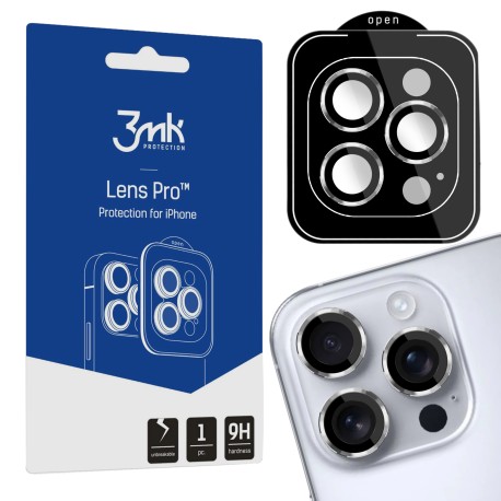 Srebrne szkło hartowane na obiektyw aparatu do Apple iPhone 15 Pro - 3mk Lens Protection Pro