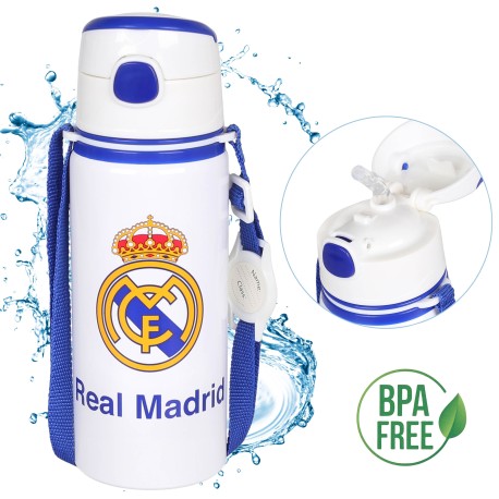 Real Madryt Aluminiowa butelka termiczna, ustnik, bidon z paskiem na ramię, termos 600ml