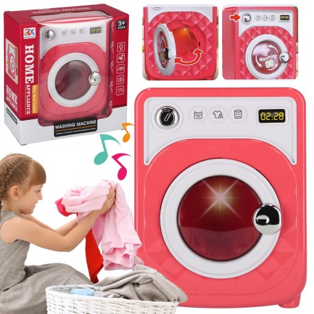 Różowa, zabawkowa pralka dla dzieci, elektroniczna pralka na baterie 3+
