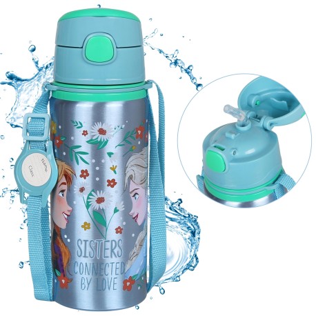 Kraina Lodu Anna Elsa Aluminiowa butelka termiczna, ustnik, bidon z paskiem na ramię, dla chłopca 600ml