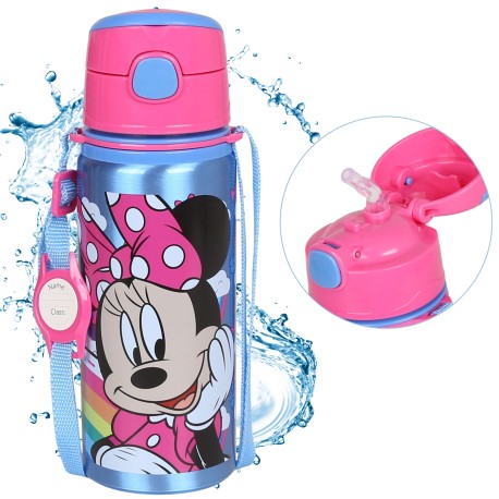 DISNEY Myszka Minnie Aluminiowa butelka termiczna, ustnik, bidon z paskiem na ramię, dla dziewczynki 600ml