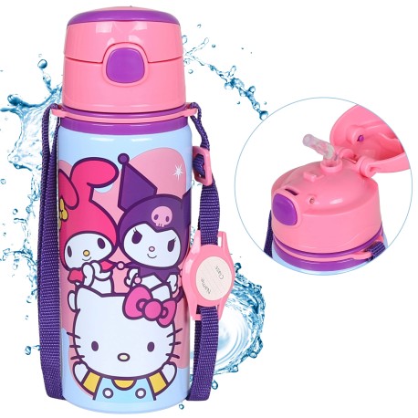 Hello Kitty Aluminiowa butelka termiczna, ustnik, bidon z paskiem na ramię, dla dziewczynki 600ml