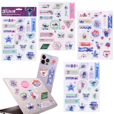 DISNEY Stitch Transparentne naklejki do dekoracji, wielokrotnego uzytku 63 sztuki