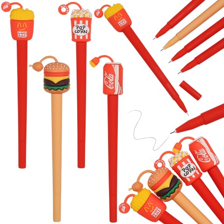 Fast-food Długopis żelowy z figurką, losowy wzór, niebieski tusz, szkolny