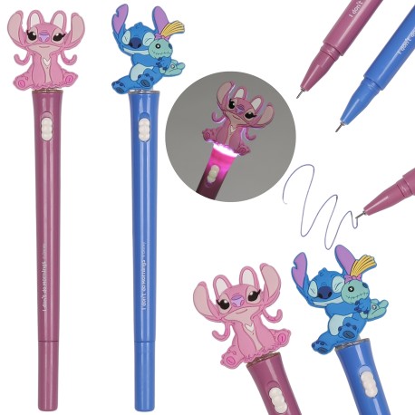 DISNEY Stitch 2x Długopis żelowy ŚWIECĄCY, długopis z figurką, niebieski tusz, szkolny