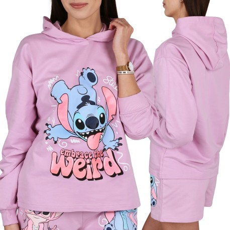 DISNEY Stitch Fioletowa bluza z kapturem dla dziewczynki, wciągana przez głowę, bawełniana