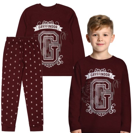 Harry Potter Gryffindor Chłopięca piżama z długim rękawem, dwuczęściowa dla chłopca, bordowa