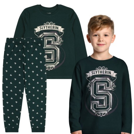 Harry Potter Slytherin Chłopięca piżama z długim rękawem, dwuczęściowa dla chłopca, zielona
