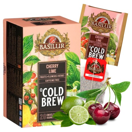 BASILUR Cold Brew - Owocowa herbata bezkofeinowa z aromatem wiśni i cytrusów, herbata na zimno w saszetkach 20 x 2 g