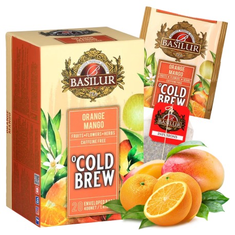 BASILUR Cold Brew - Owocowa herbata bezkofeinowa z aromatem mango i cytrusów, herbata na zimno w saszetkach 20 x 2 g