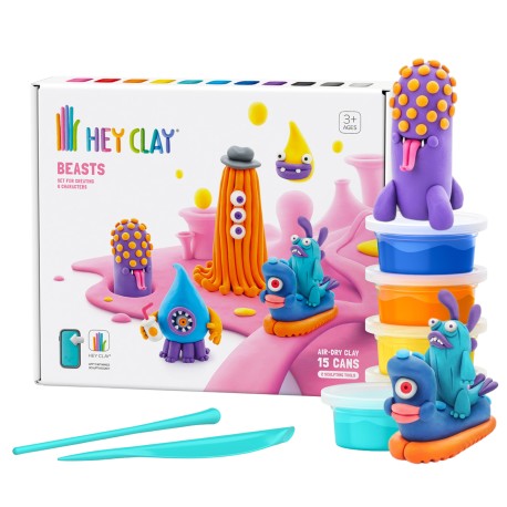 Hey Clay Bestie Masa plastyczna do zabawy + akcesoria, ciastolina, masa piankowa 15 kolorów