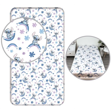 DISNEY Stitch Prześcieradło 100% bawełna dla dzieci, z gumką 90x200cm+25cm, OEKO-TEX