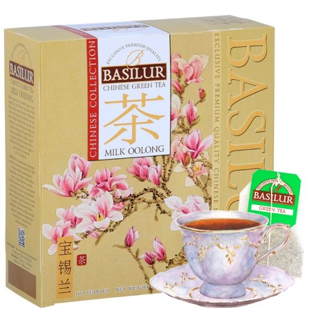 BASILUR Chinese Oolong Tea - Chińska Zielona herbata w saszetkach z nutą mleka, o delikatnym, kremowym smaku 100x1,5g