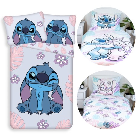 DISNEY Stitch Niebieska, DWUSTRONNA, bawełniana pościel dziecięca na zamek, 100% BAWEŁNA 140x200cm OEKO-TEX