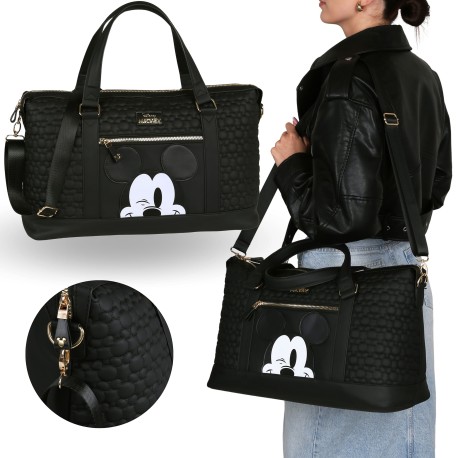 DISNEY Myszka Mickey Czarna, pikowana torba podróżna, torba turystyczna, BAGAŻ PODRĘCZNY do samolotu 45x20x29 cm