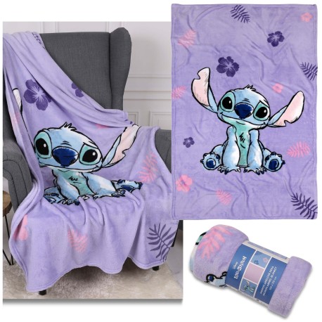DISNEY Stitch Fioletowy, miękki koc/narzuta 100x150 cm, OEKO-TEX