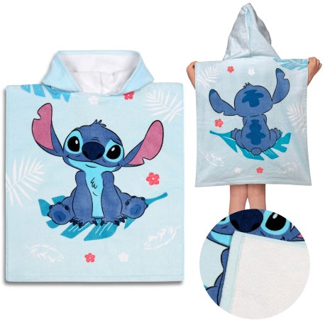 DISNEY Stitch Dziecięcy ręcznik, niebieskie poncho z kapturem, bawełniane 50x115 cm OEKO-TEX