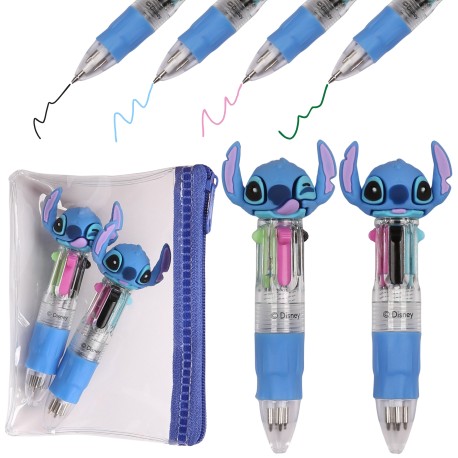 DISNEY Stitch 2x Wielokolorowy długopis automatyczny 4w1 + saszetka, szkolny