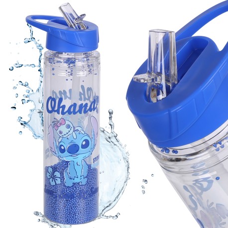 DISNEY Stitch Butelka no wodę z ustnikiem i rączką, transparentny bidon ze słomką 550ml