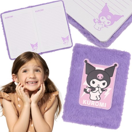 Hello Kitty KUROMI Fioletowy zeszyt/notes dla dziewczynki, pluszowy zeszyt w linie A5