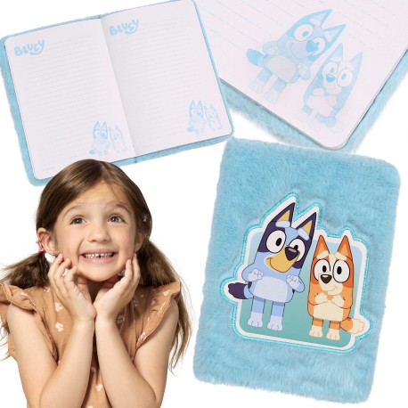 BLUEY Pluszowy notes/ zeszyt w linie, w niebieskiej oprawie, pamiętnik A5