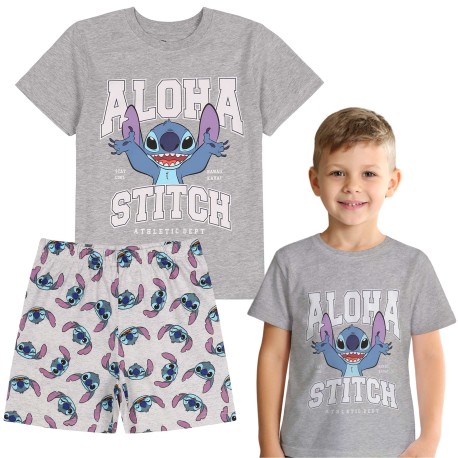 DISNEY STITCH Bawełniana chłopięca piżama z krótkim rękawem, NA LATO, dwuczęściowa