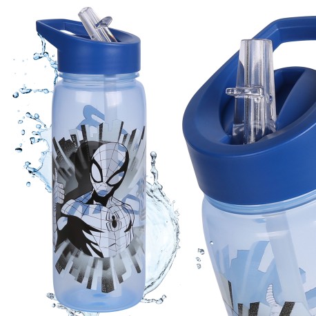 MARVEL Spider-Man BUTELKA NA WODĘ z ustnikiem i rączką, transparentny BIDON Z RURKĄ 600 ml