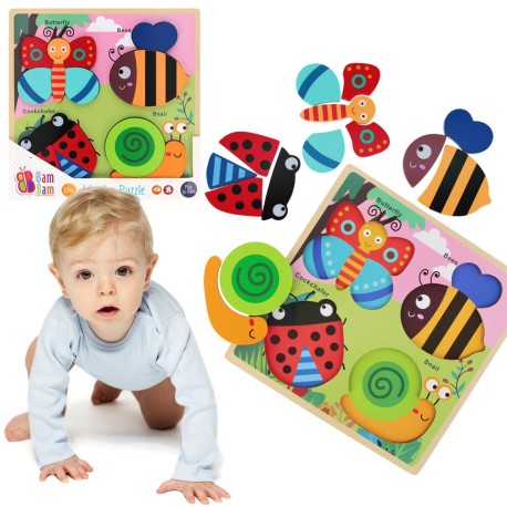 Drewniane puzzle, układanka edukacyjna ogród dla dzieci 8m+ BamBam
